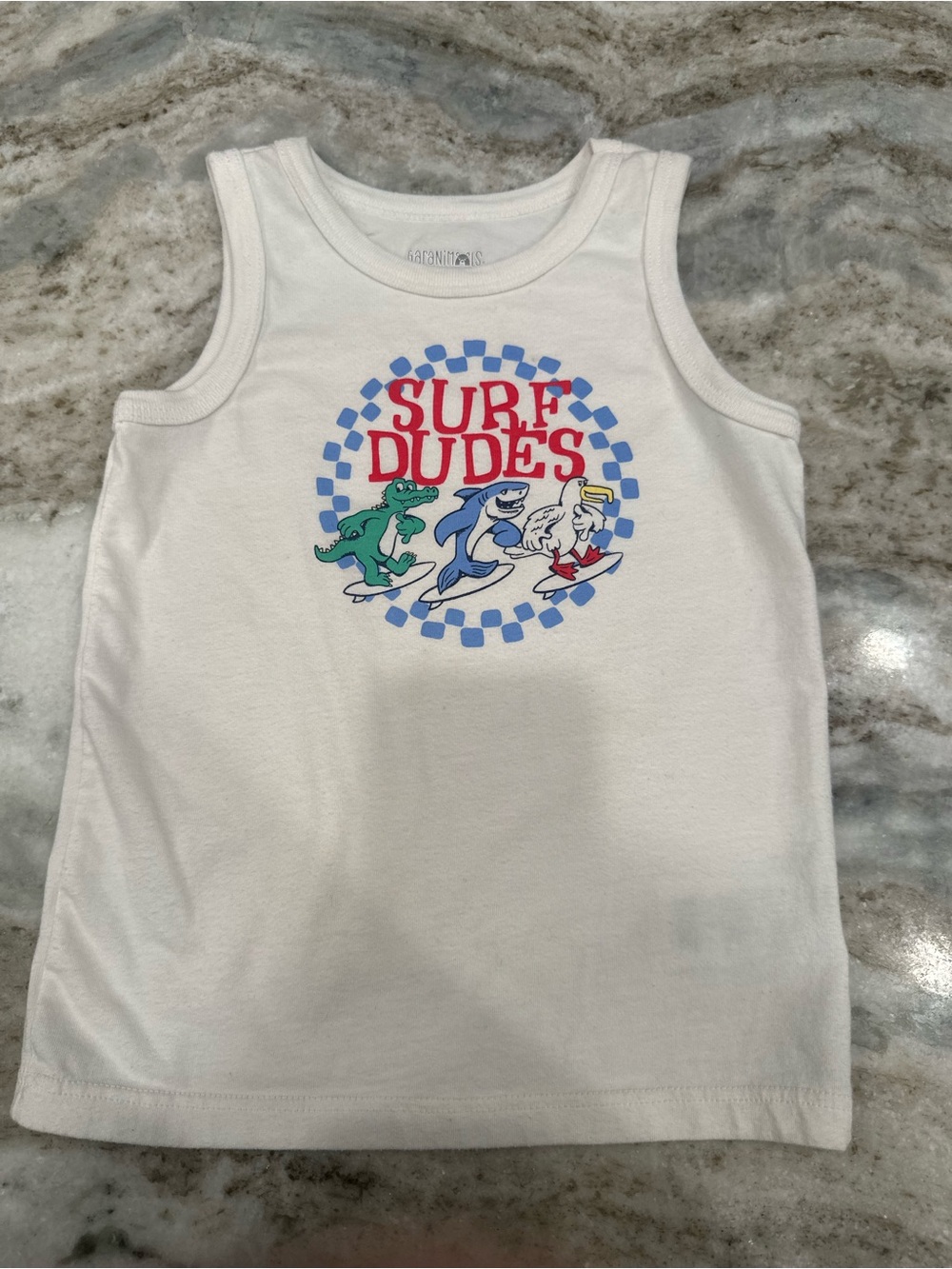 White "Surf Dudes" Graphic Tank Top for Kids